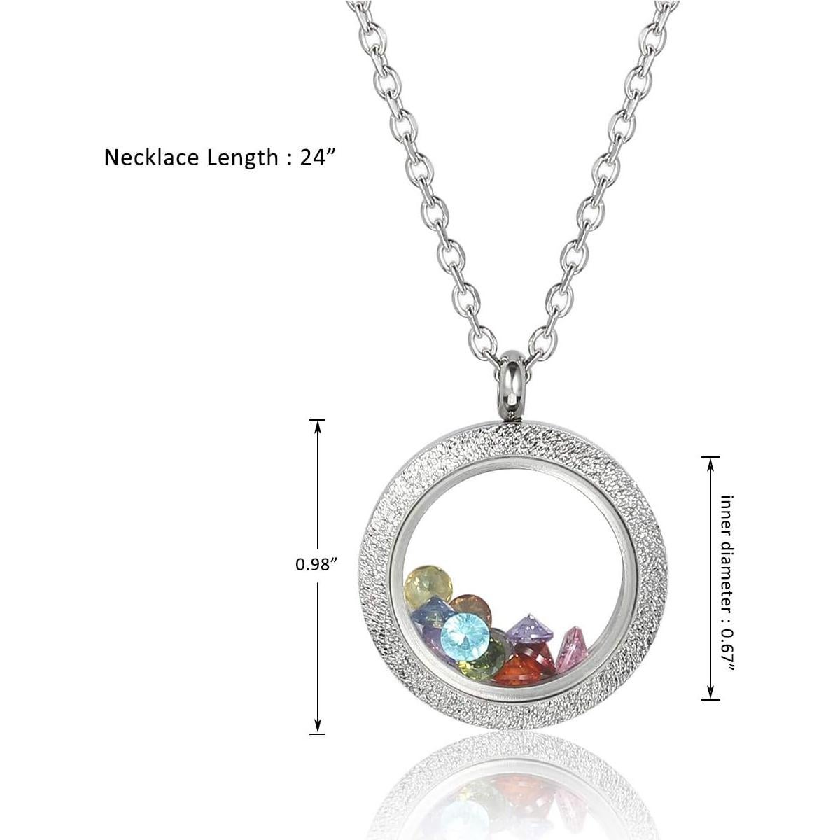 Collar de Locket Flotante de Vidrio 25mm Jovivi - Acero Inoxidable