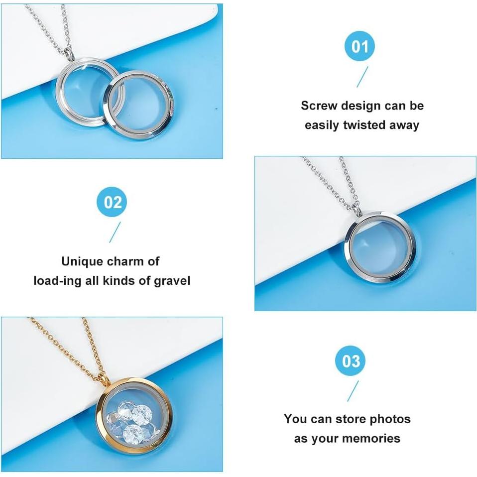 4 Colgantes de Foto de Acero Inoxidable DELORIGIN con Cadena 45cm