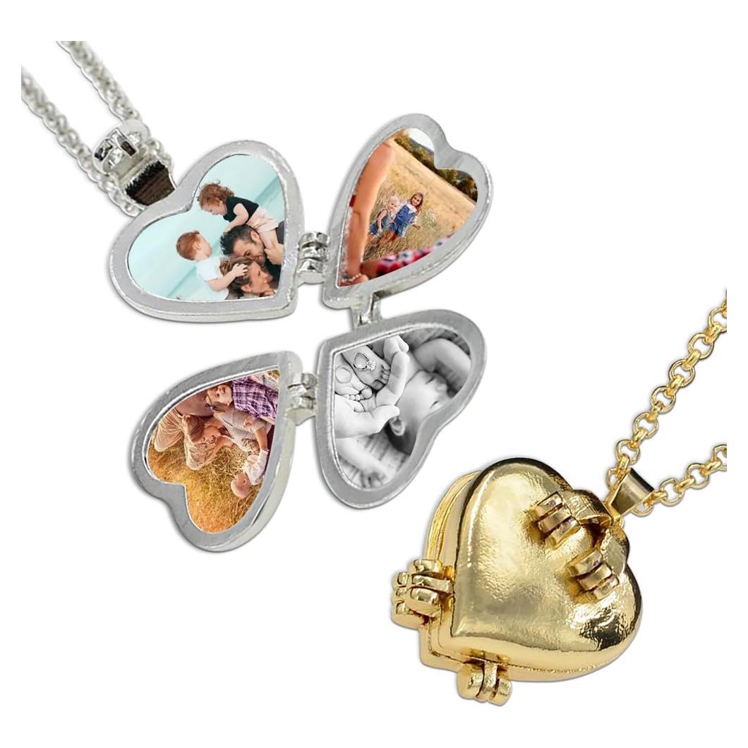 Collar de Corazón con Locket ZORZA - 2 Piezas, Oro y Plata