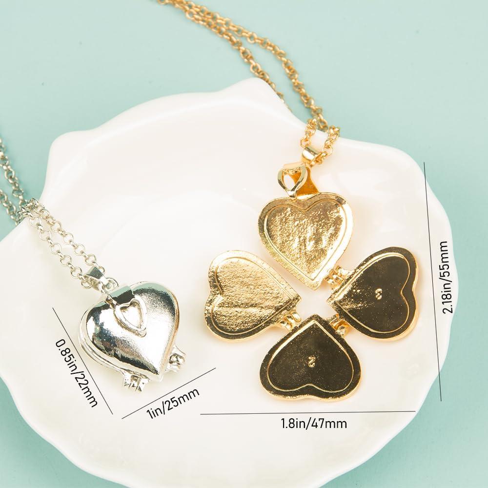 Collar de Corazón con Locket ZORZA - 2 Piezas, Oro y Plata