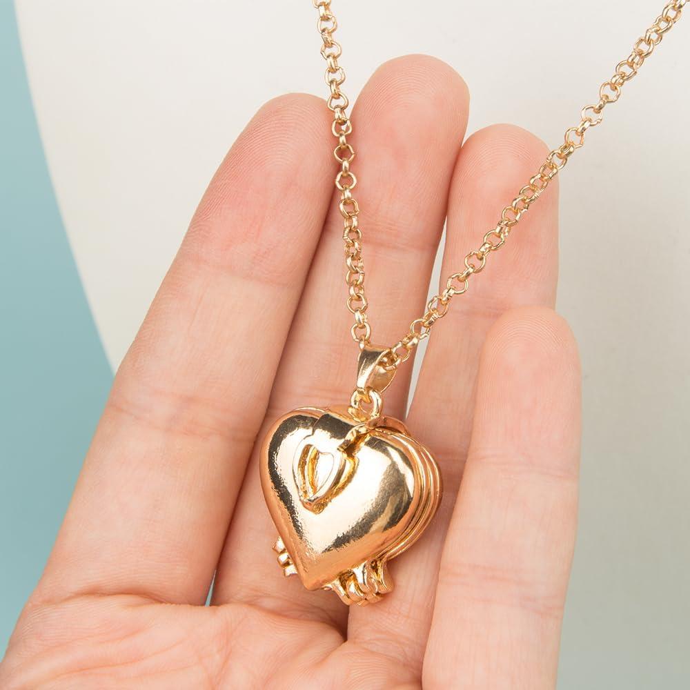 Collar de Corazón con Locket ZORZA - 2 Piezas, Oro y Plata