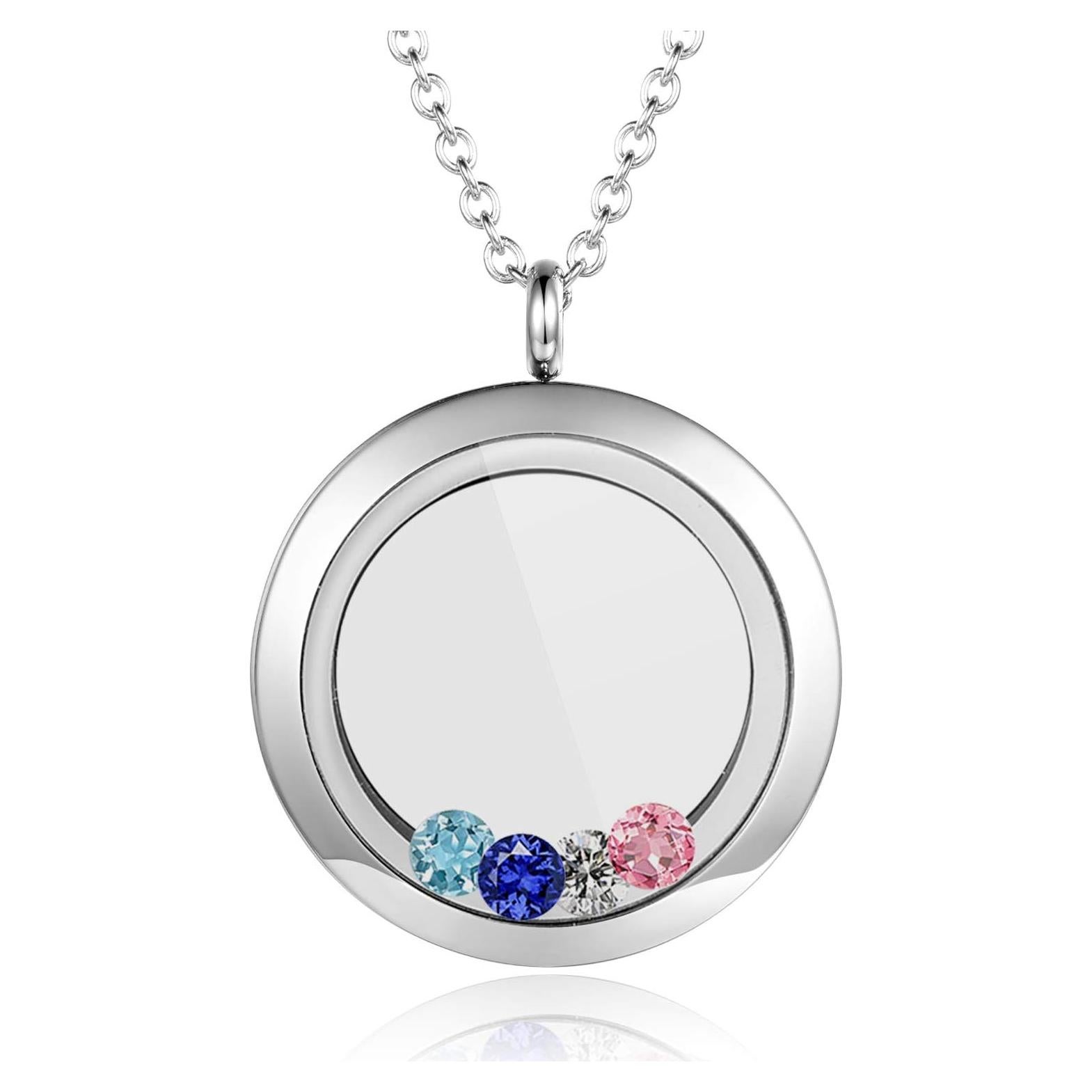 Collar Locket Flotante EVERLEAD 30mm con Cadena y Piedras