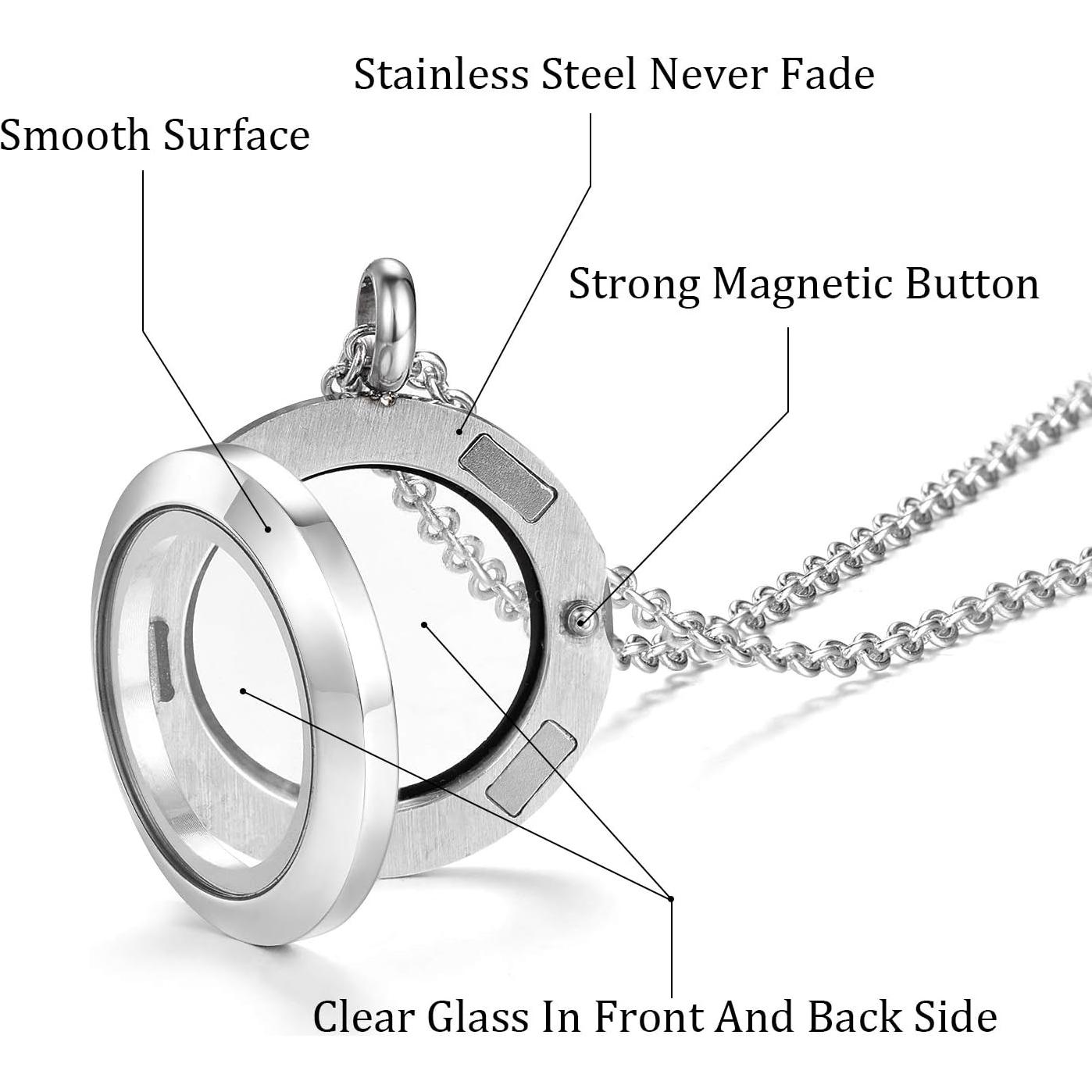 Collar Locket Flotante EVERLEAD 30mm con Cadena y Piedras