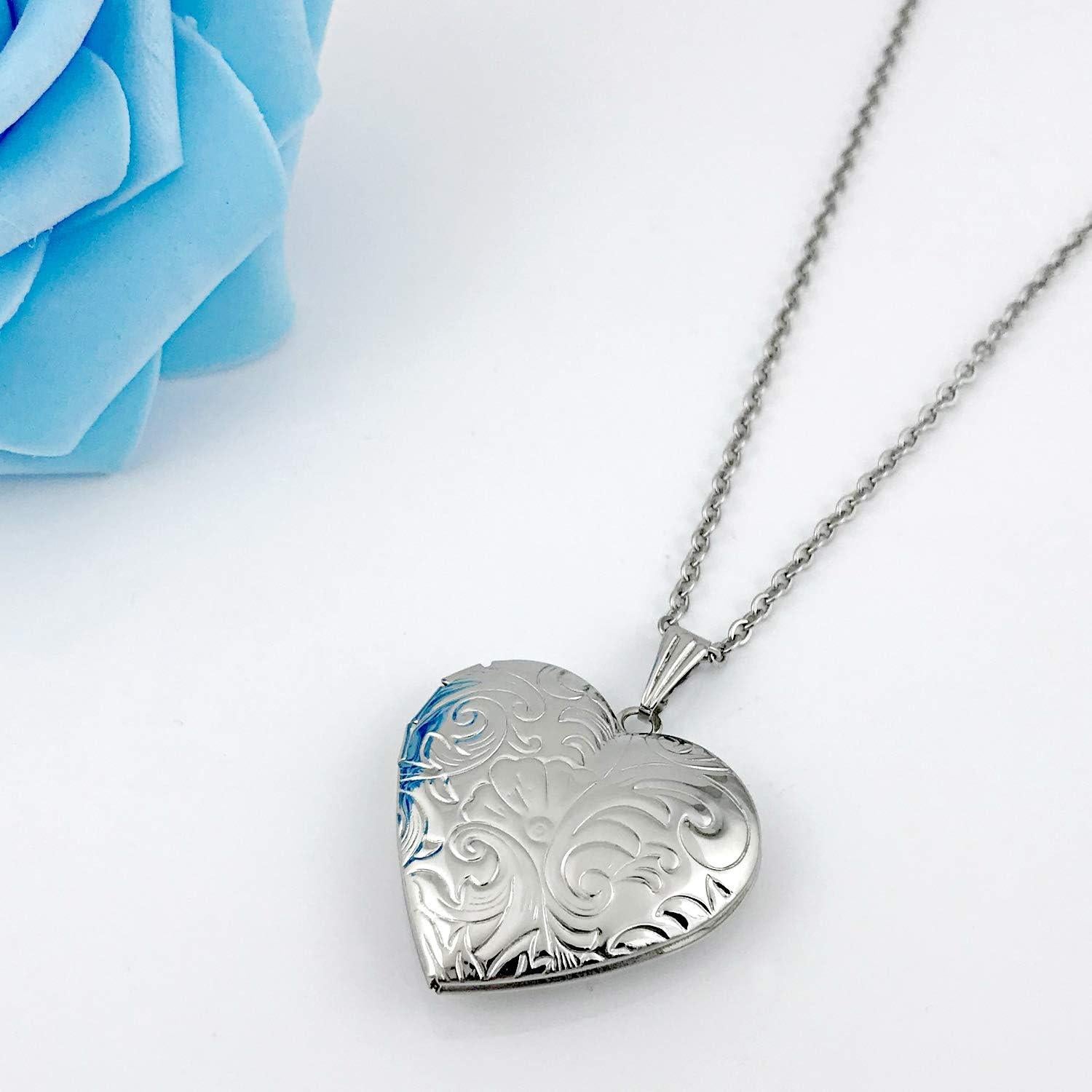 Collar Locket YOUFENG Corazón Plata 45cm con Imágenes
