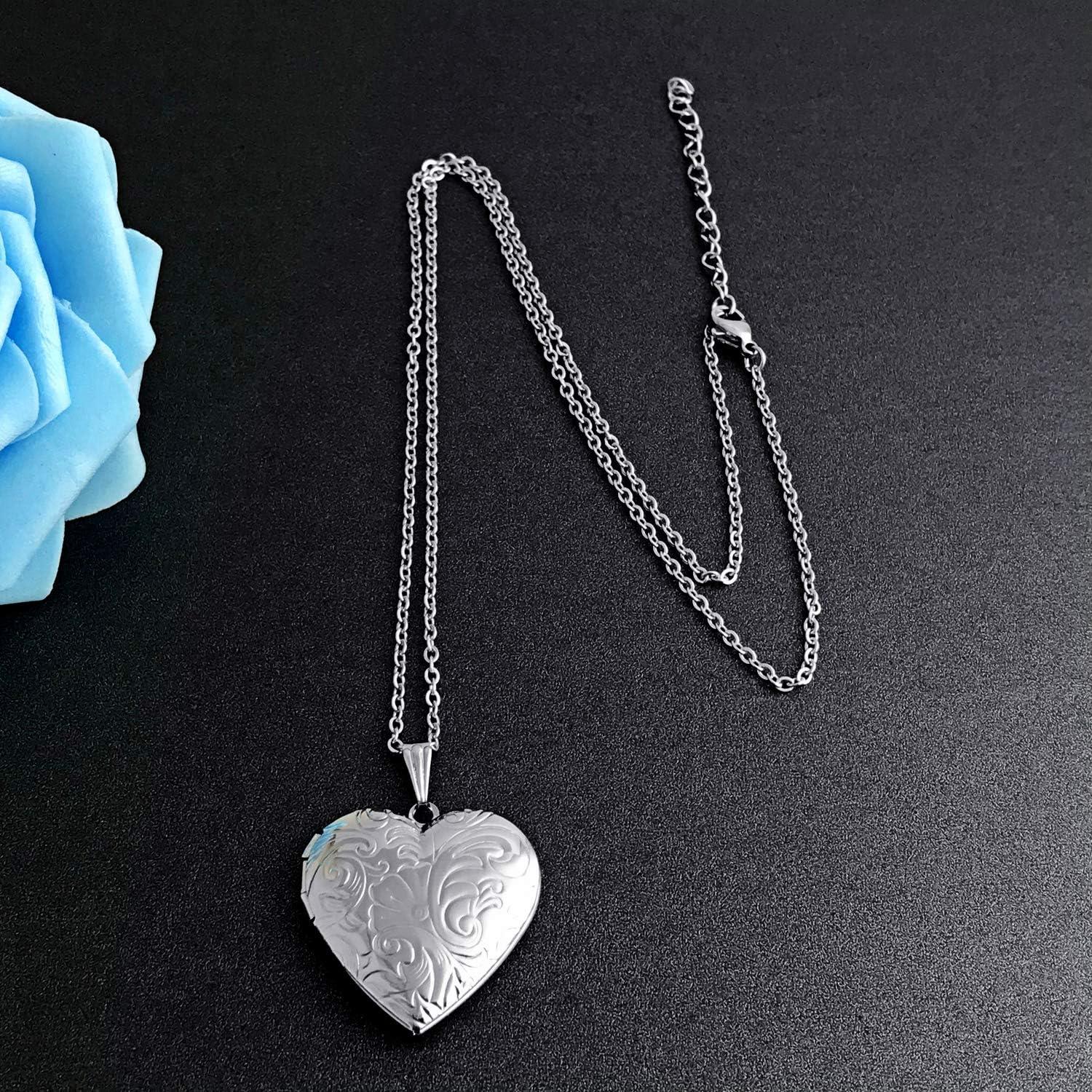 Collar Locket YOUFENG Corazón Plata 45cm con Imágenes