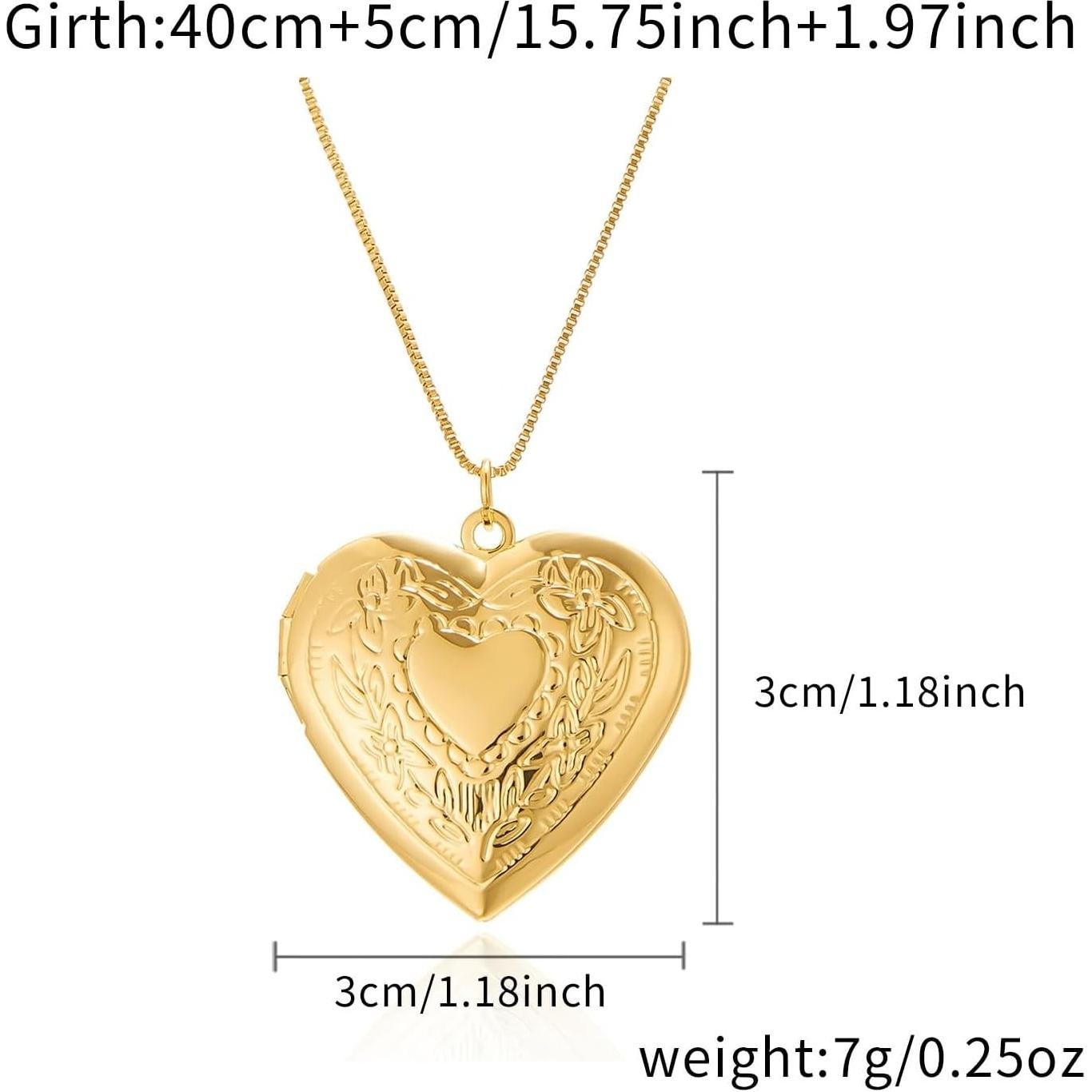 Collar Colgante Vintage con Foto Corazón Grabado Flores