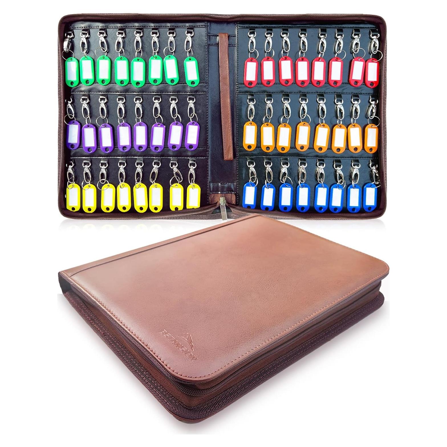 Organizador de Llaves Bstansion de Cuero Marrón con 48 Ganchos