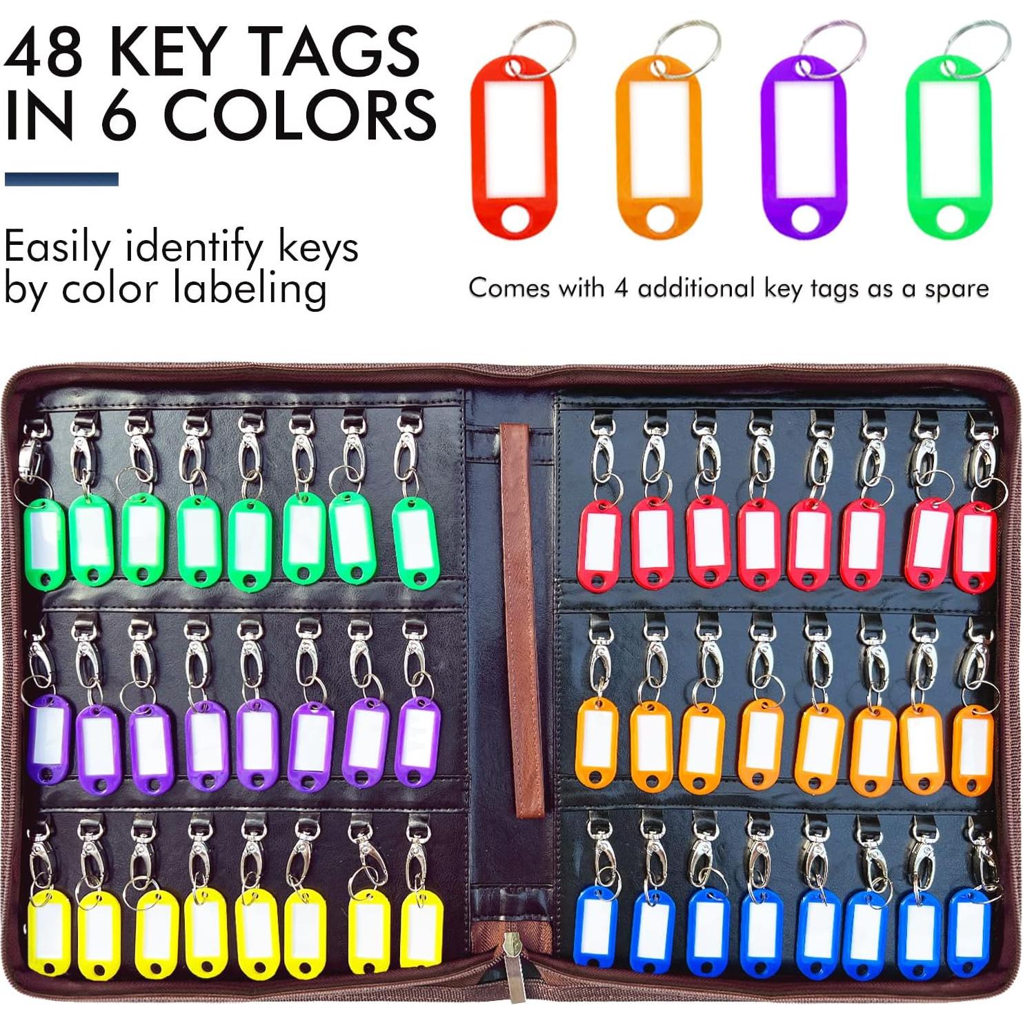 Organizador de Llaves Bstansion de Cuero Marrón con 48 Ganchos