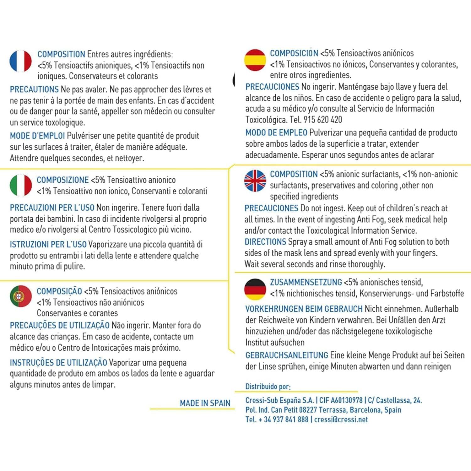 Spray Antivaho Cressi 60ml para Máscaras de Snorkel y Buceo