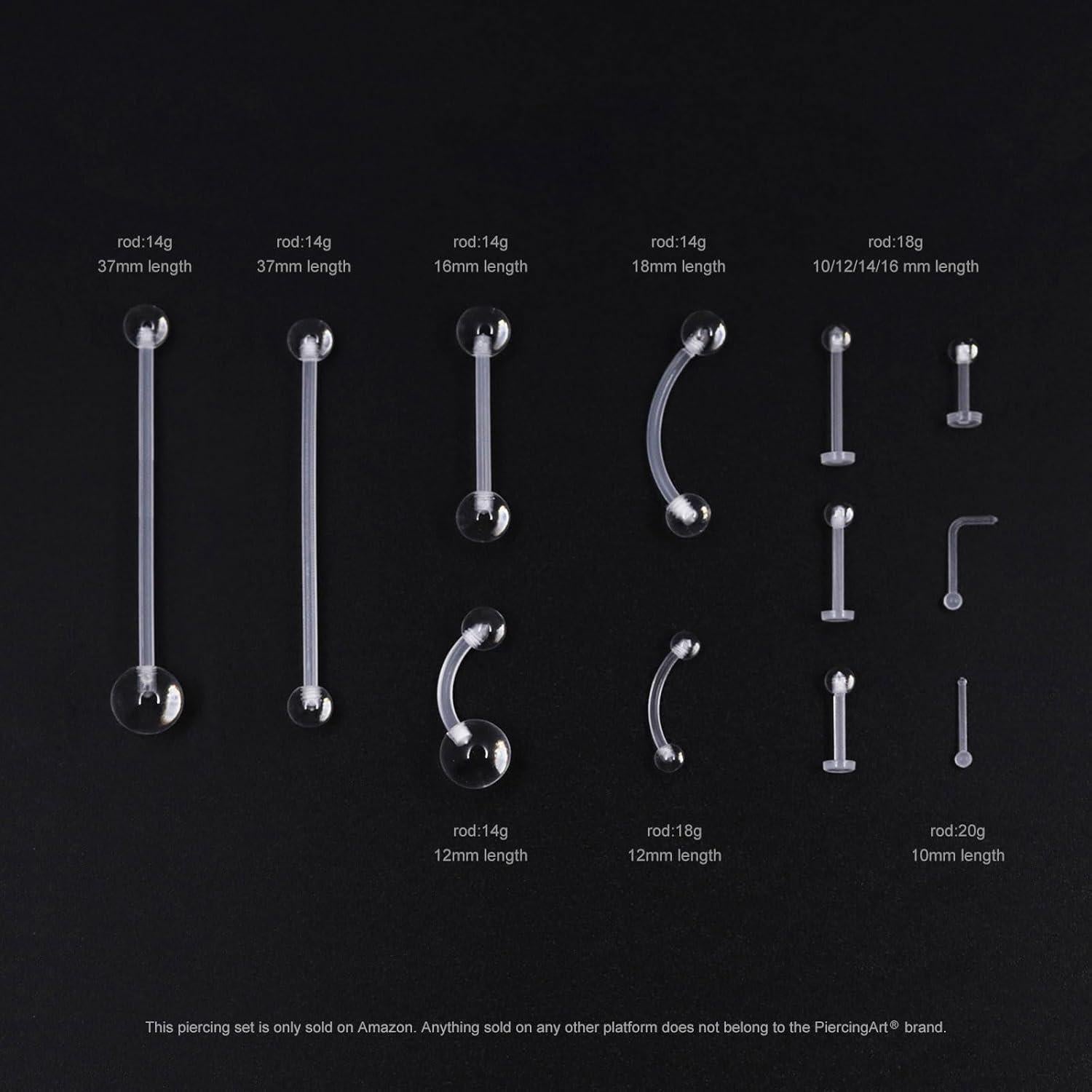 Set 36 Retenedores de Piercing Transparentes Bioflex Hipoalergénicos