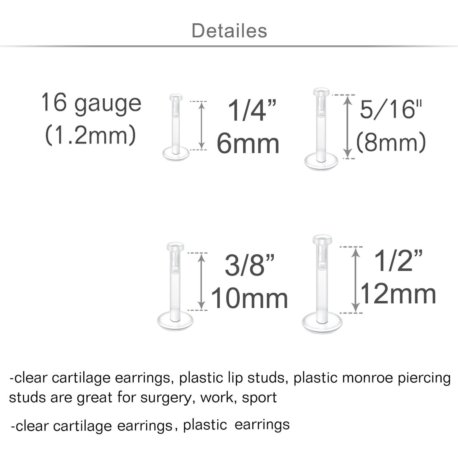 Pendientes Transparentes MODRSA 16g para Cartílago y Labret