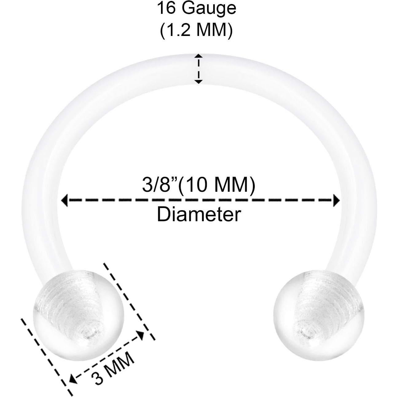 6 Piezas Retenedores de Piercing Bioflex 16g 10mm Claro