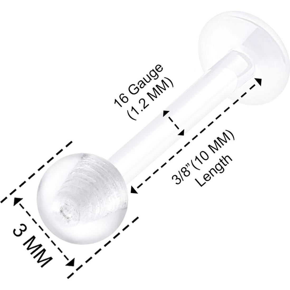 6 Piezas Retenedores de Piercing Bioflex 16g 10mm Claro