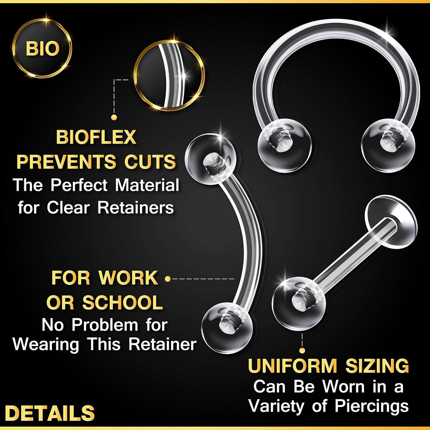 6 Piezas Retenedores de Piercing Bioflex 16g 10mm Claro
