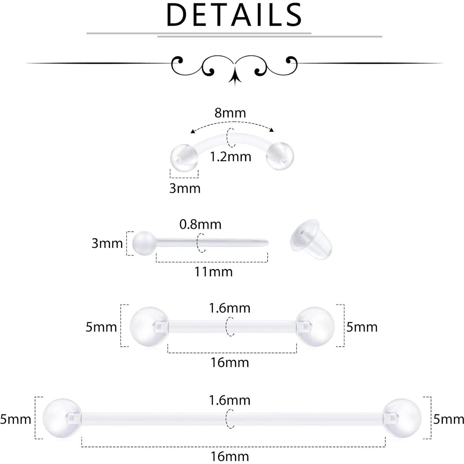 D.Bella Kit de Retención de Piercing 66pcs Bioflex Claro