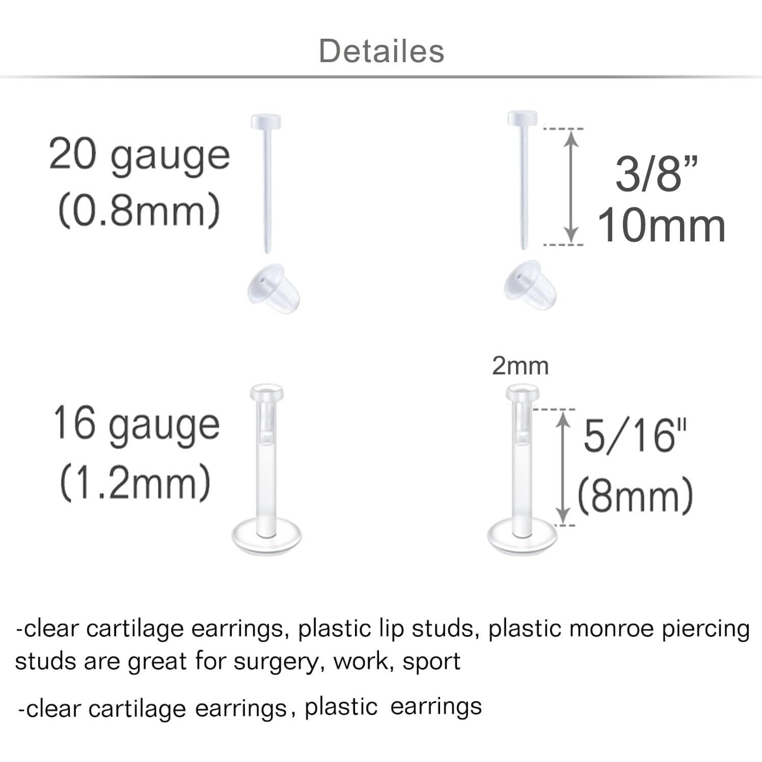 Anillos y Studs de Nariz Transparentes MODRSA - 8 Piezas 16g 18g 20g