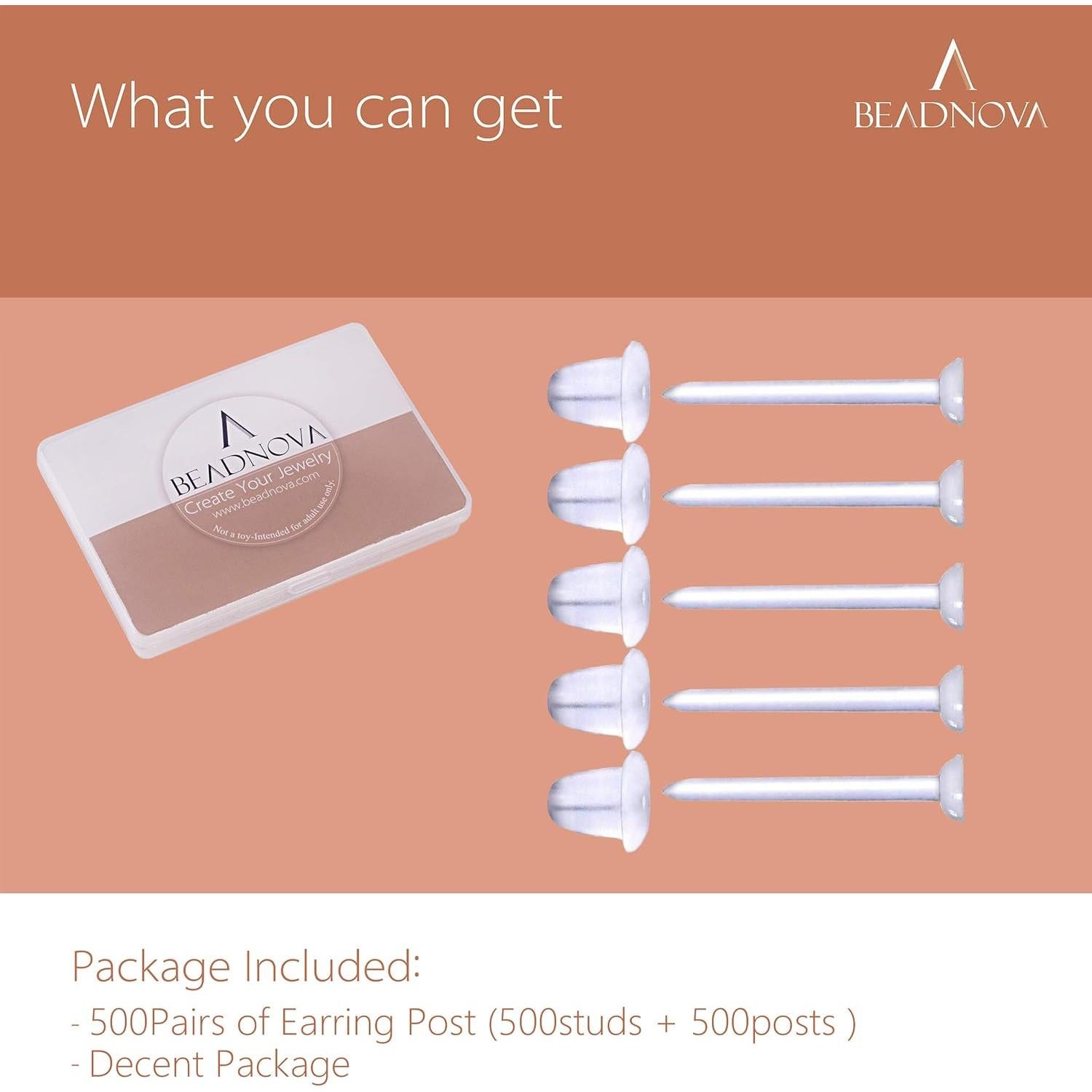 Pendientes de Plástico Transparentes BEADNOVA - 500 Pares