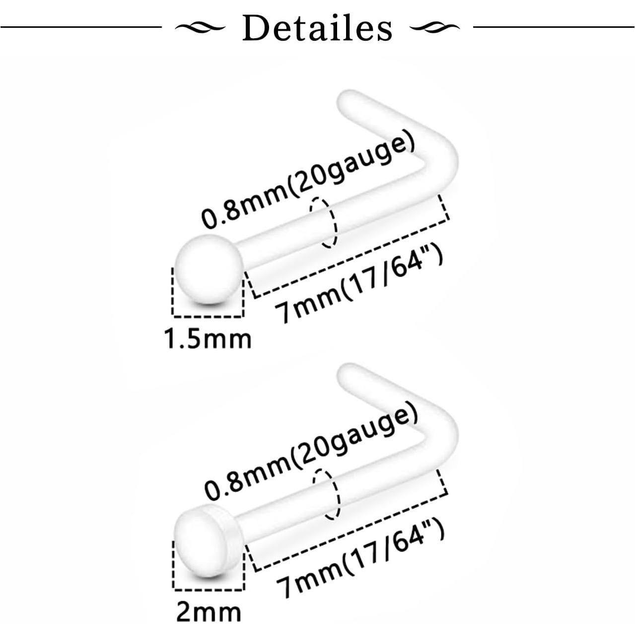 Studs de Nariz Transparentes MODRSA 20g para Cirugía y Deporte