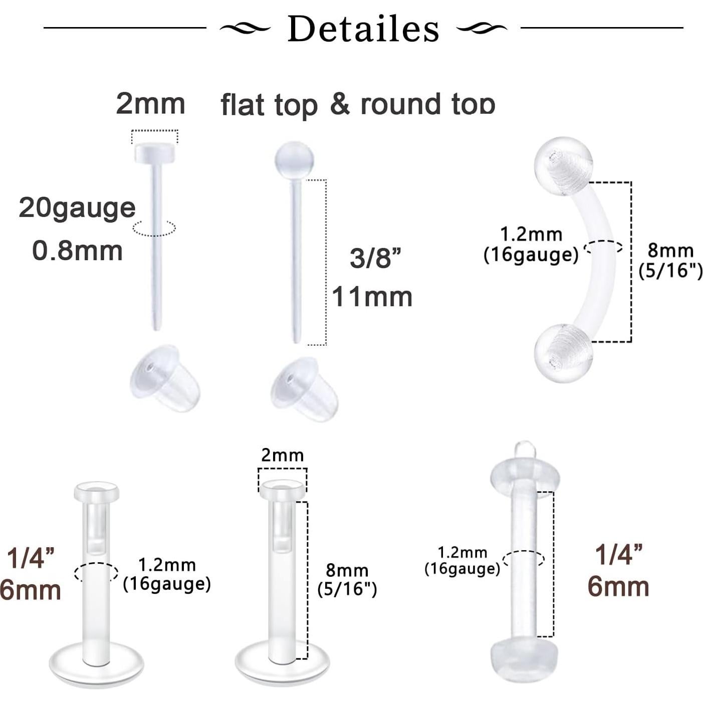 Studs de Nariz Transparentes MODRSA 20g para Cirugía y Deporte