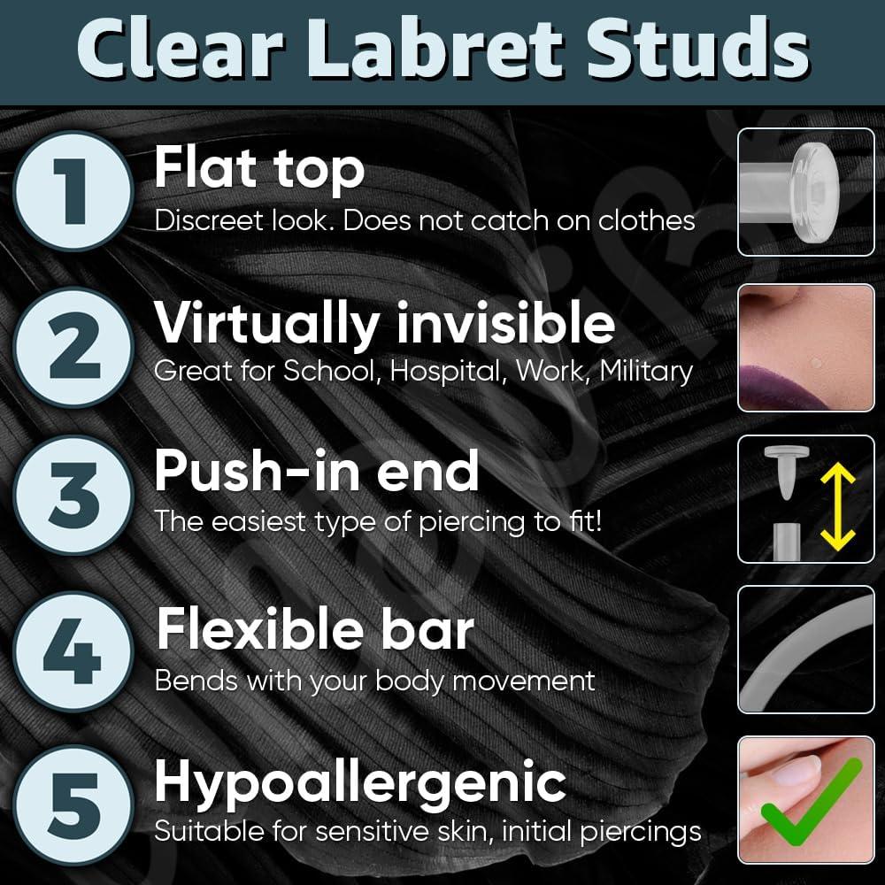 Pendientes Transparentes Bioflex 16g Set de 8pcs 6-12mm