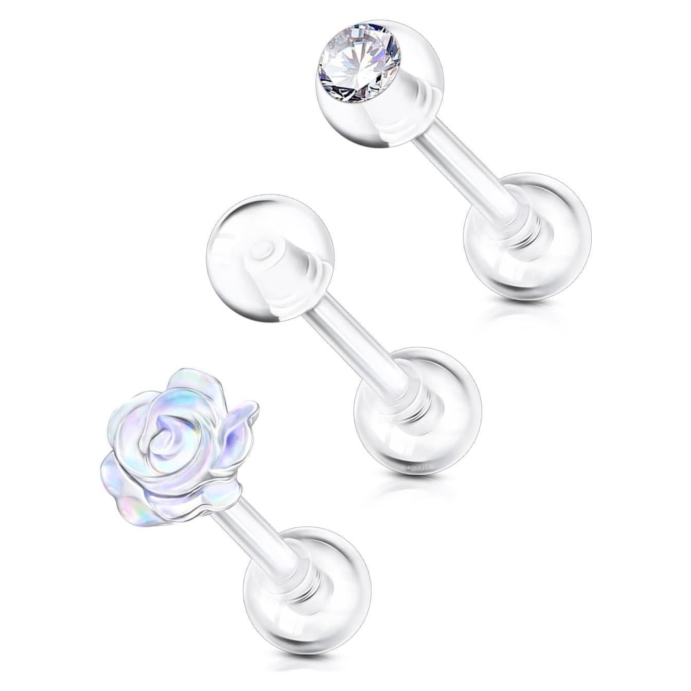 OUFER 3PCS Retenedores de Piercing Transparentes 16G Bioflex