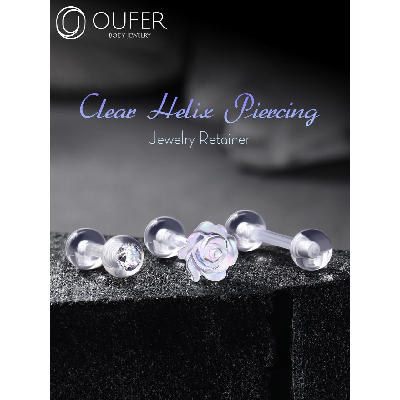 OUFER 3PCS Retenedores de Piercing Transparentes 16G Bioflex