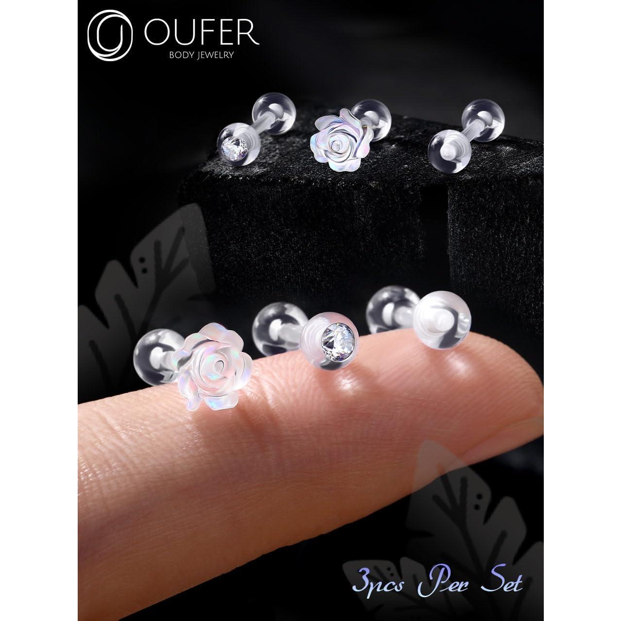 OUFER 3PCS Retenedores de Piercing Transparentes 16G Bioflex