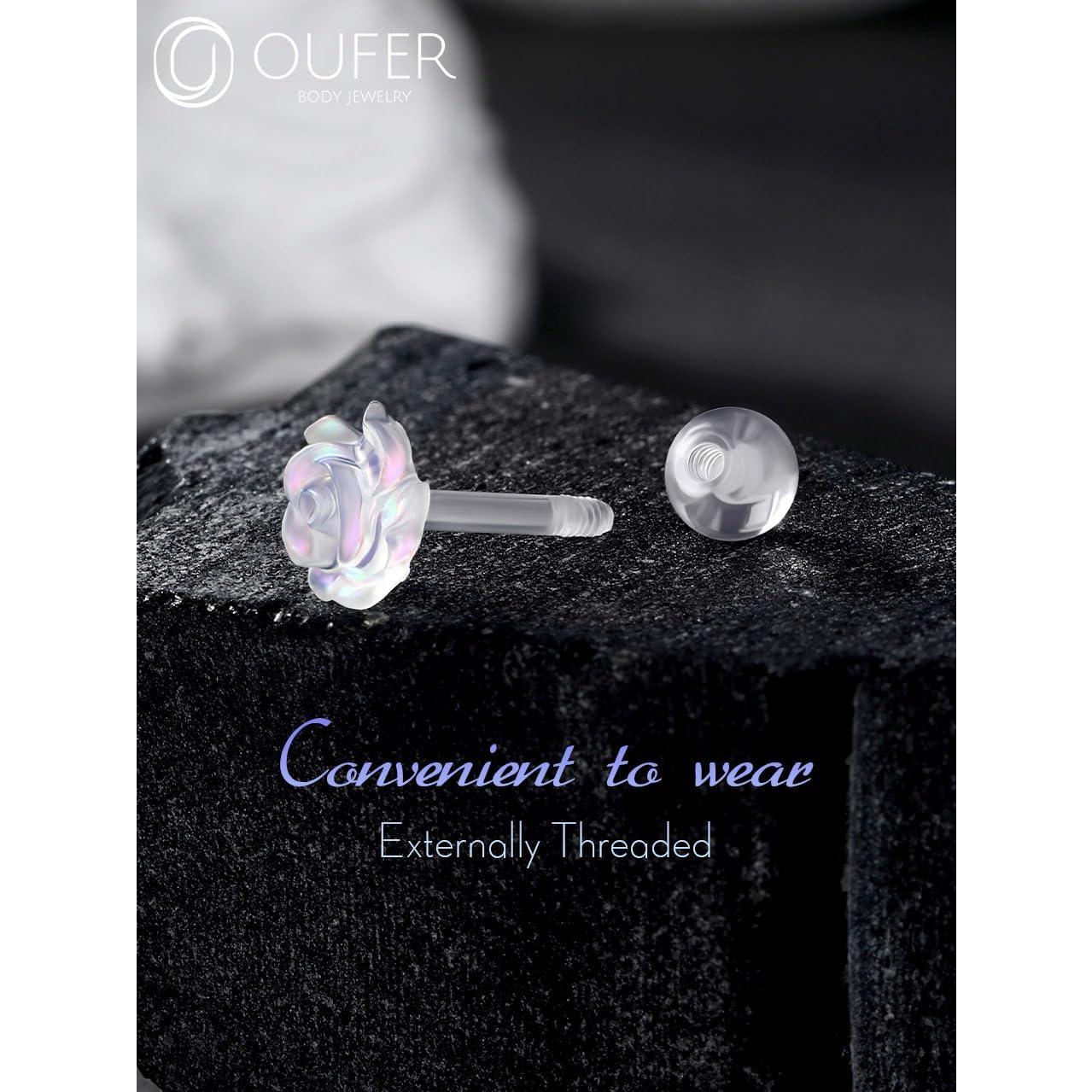 OUFER 3PCS Retenedores de Piercing Transparentes 16G Bioflex