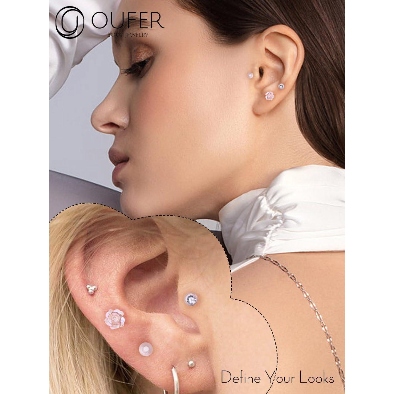 OUFER 3PCS Retenedores de Piercing Transparentes 16G Bioflex