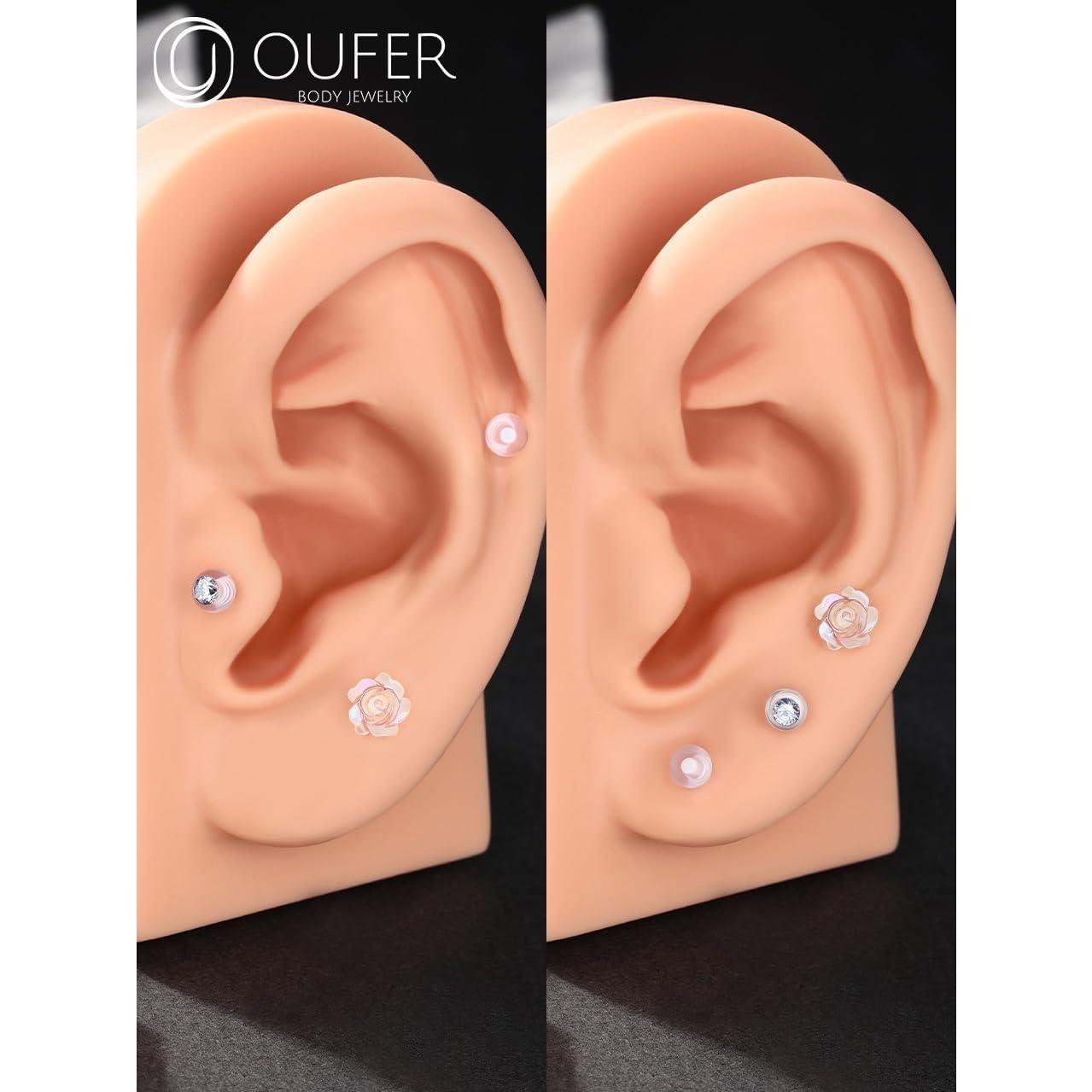 OUFER 3PCS Retenedores de Piercing Transparentes 16G Bioflex