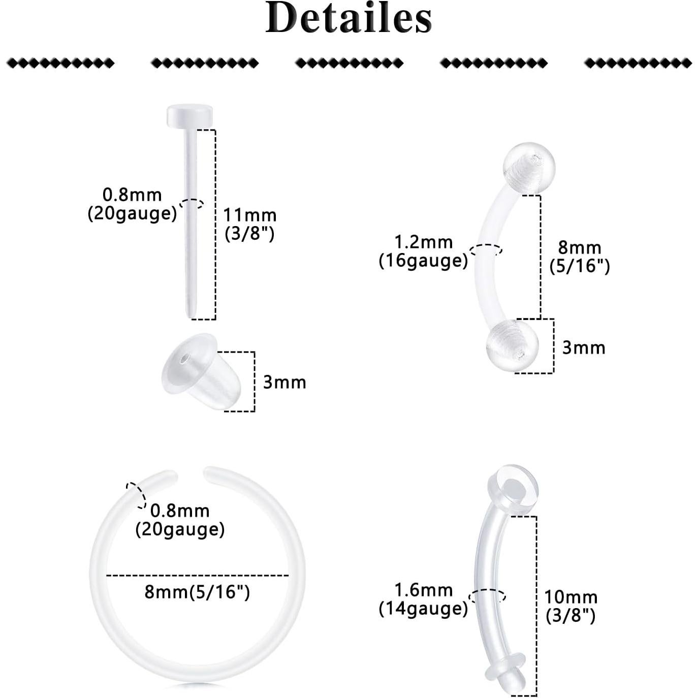 Pendientes Transparentes QWALIT 20g y 18g para Nariz y Cartílago