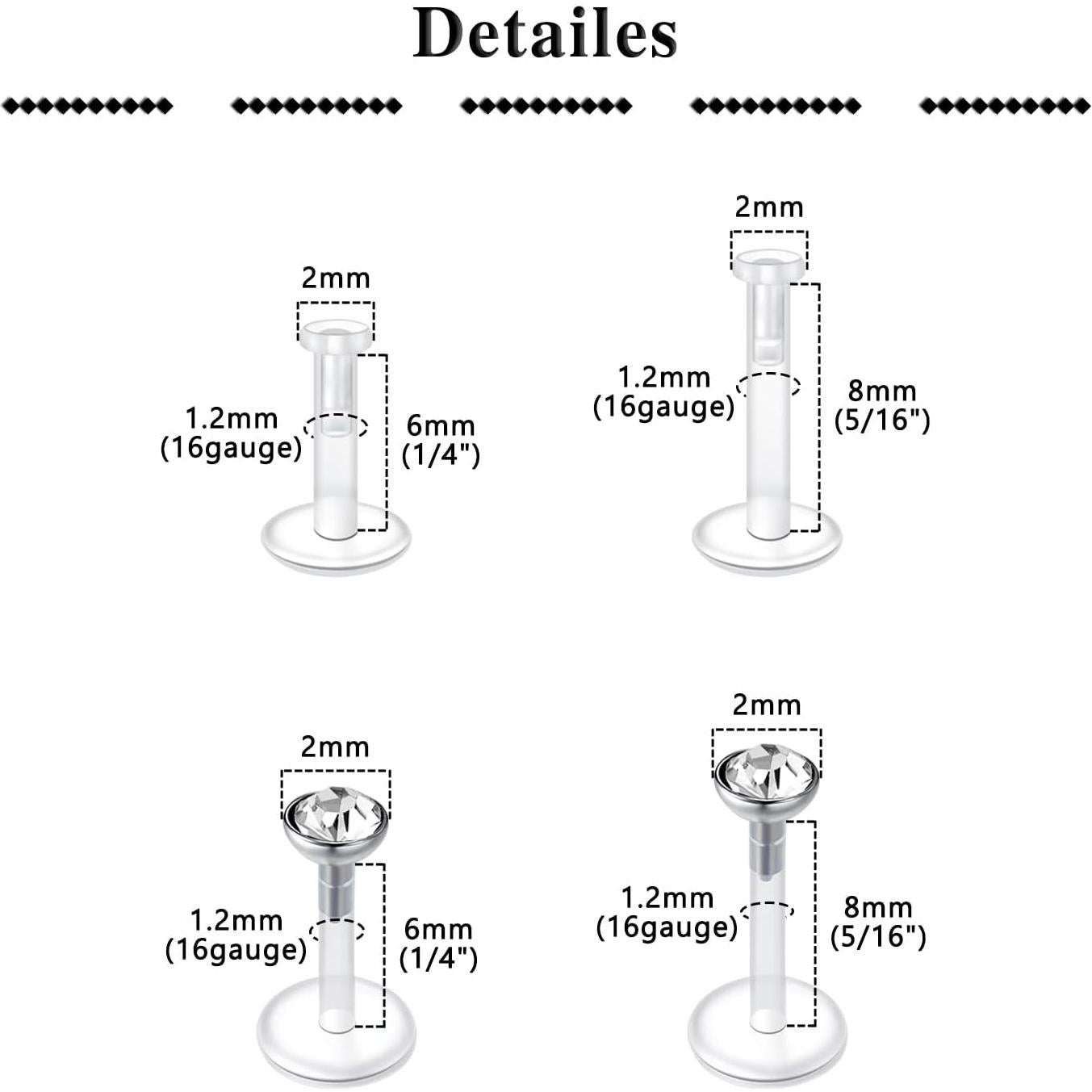 Pendientes Transparentes QWALIT 20g y 18g para Nariz y Cartílago