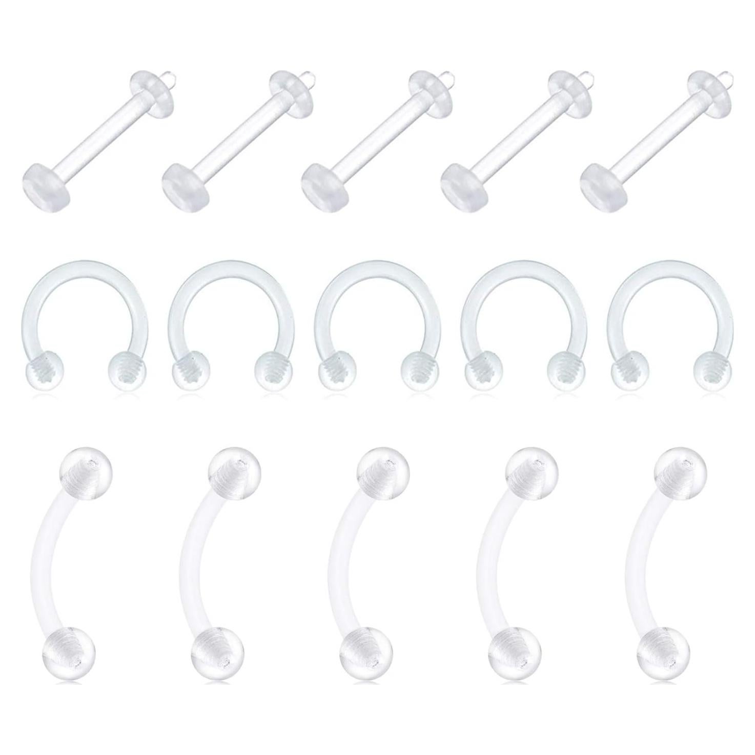 D.Bella 15 Pcs Aros de Nariz y Labio Hipoalergénicos 16G