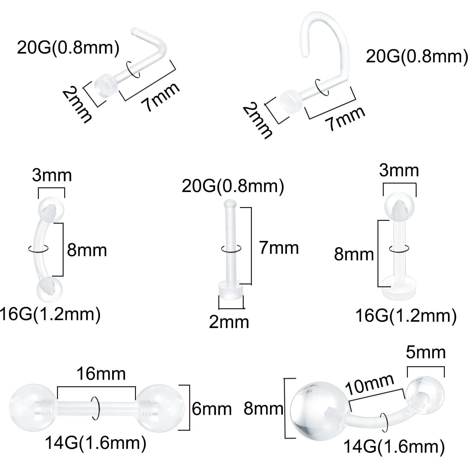 Kit de Retenedores Transparentes Bioflex 55PCS 14G 16G 20G