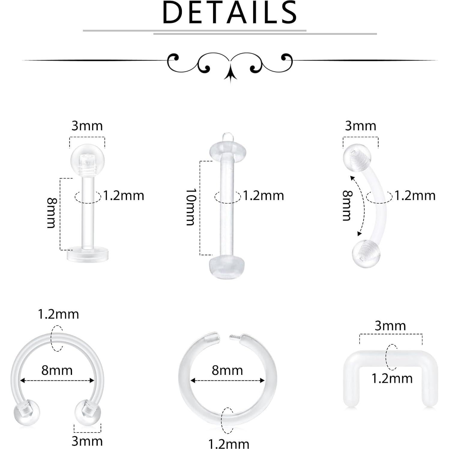 D.Bella 30 Piezas Retenedores de Piercing Hipoalergénicos 16G