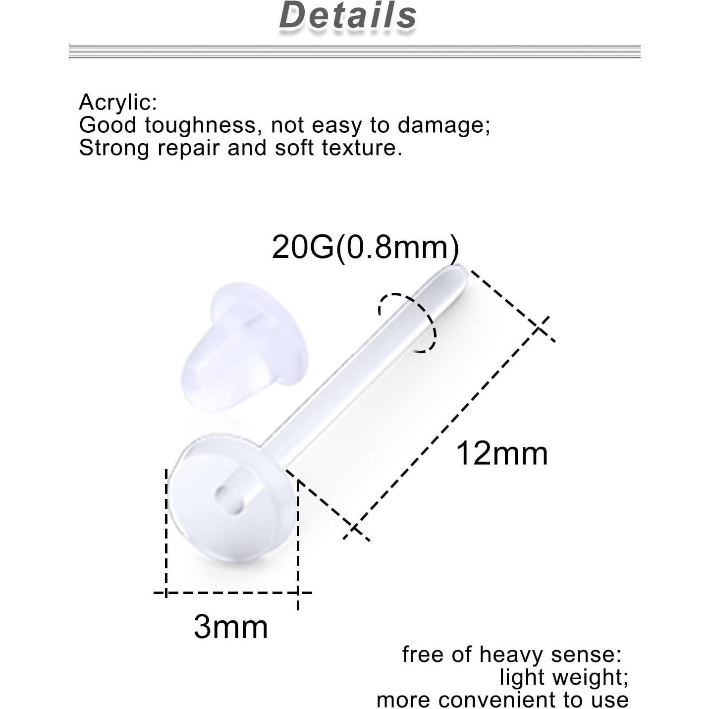 Pendientes de Plástico Transparentes Ocptiy 20G 6-12mm para Piercing