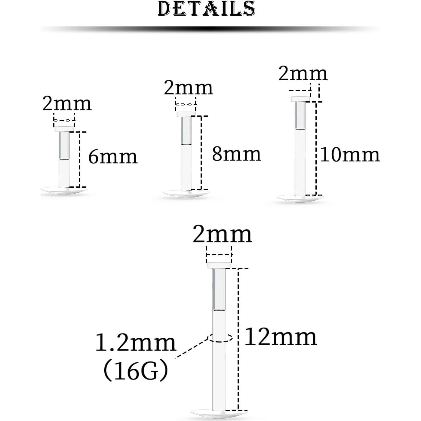 Retenedores de Labio Kridzisw 16G Acrílico Transparente 6-12mm