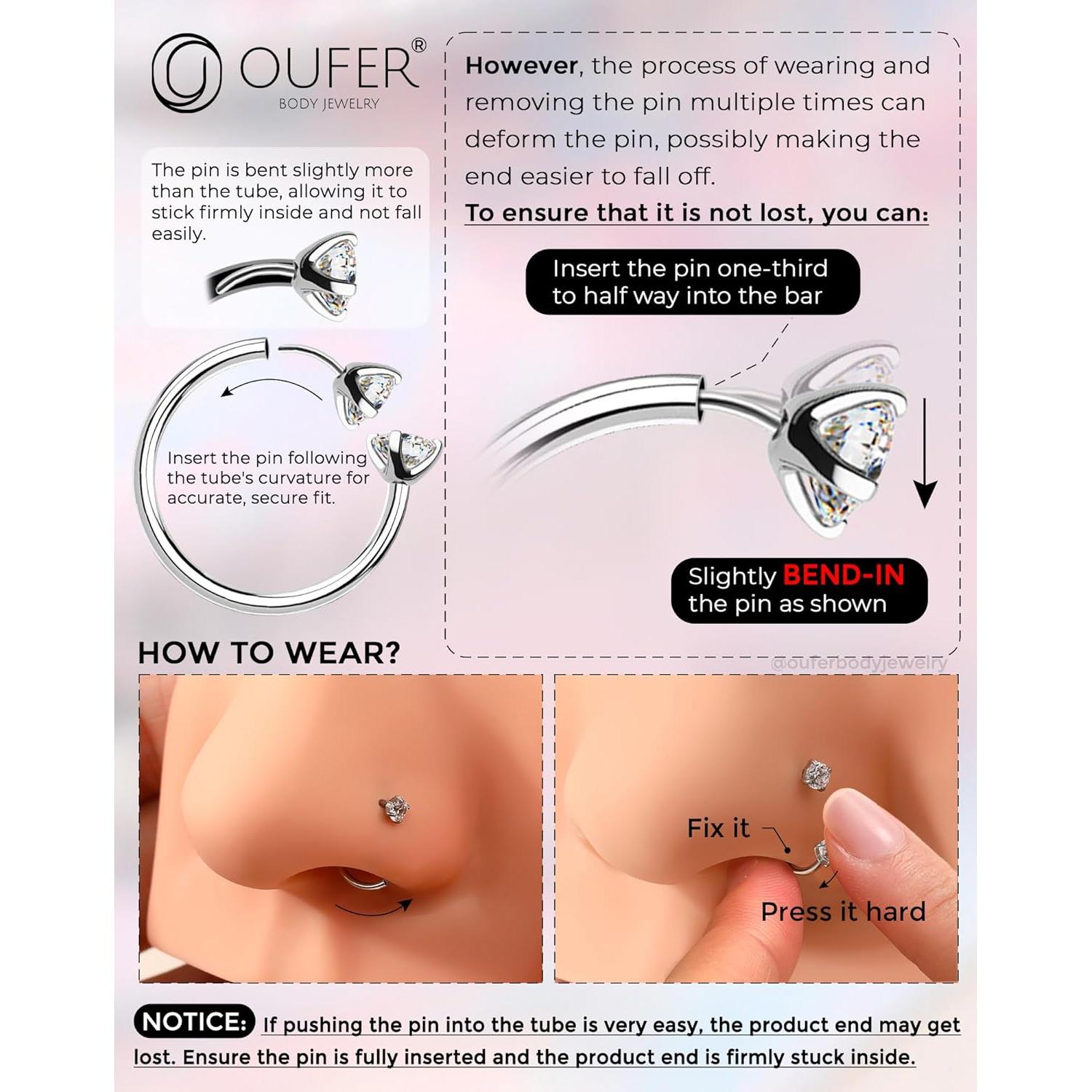 Anillos de Nariz OUFER 316L Acero Quirúrgico 20G 7mm 8mm