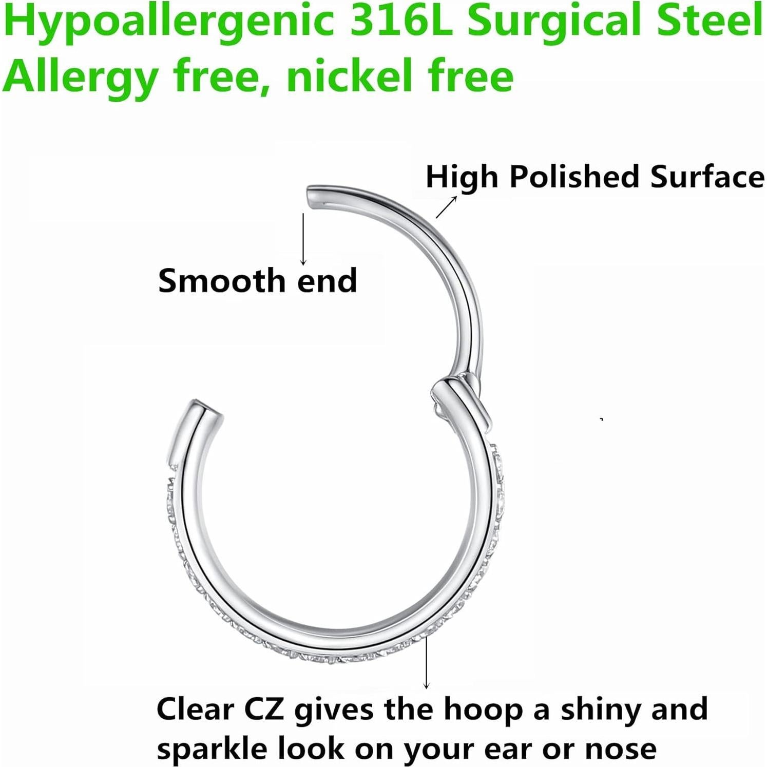 Anillo de Nariz BLESSMYLOVE 20G 8mm Acero Quirúrgico CZ