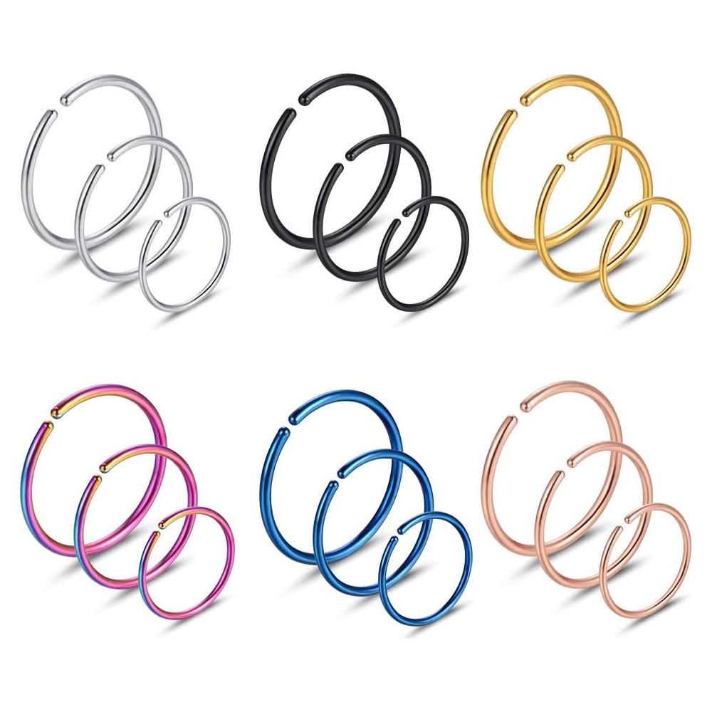 Juego de 24 Anillos de Nariz de Acero Inoxidable Angel King