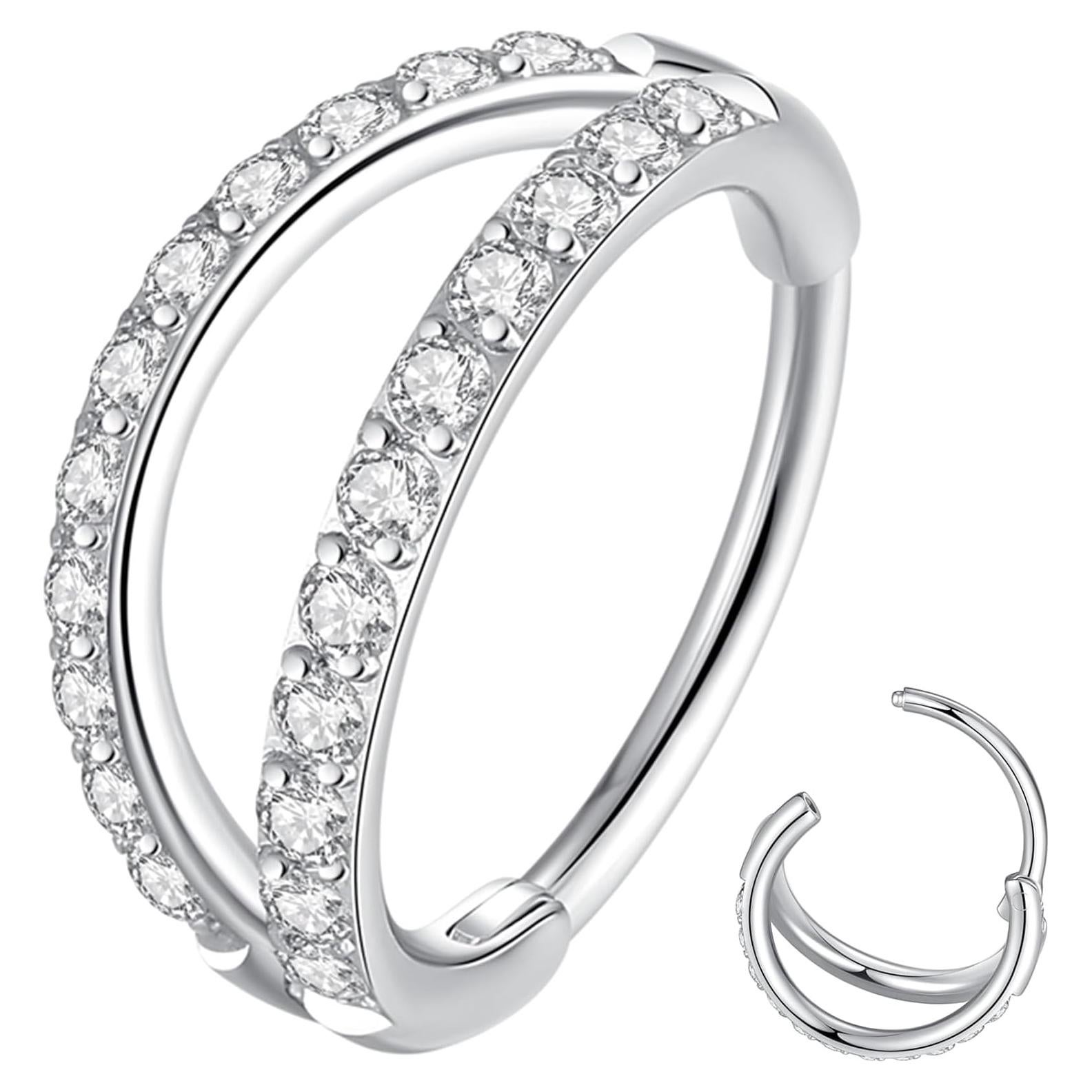 Aro de Nariz Doble CZ 316L Acero Quirúrgico 20G 8mm Plata