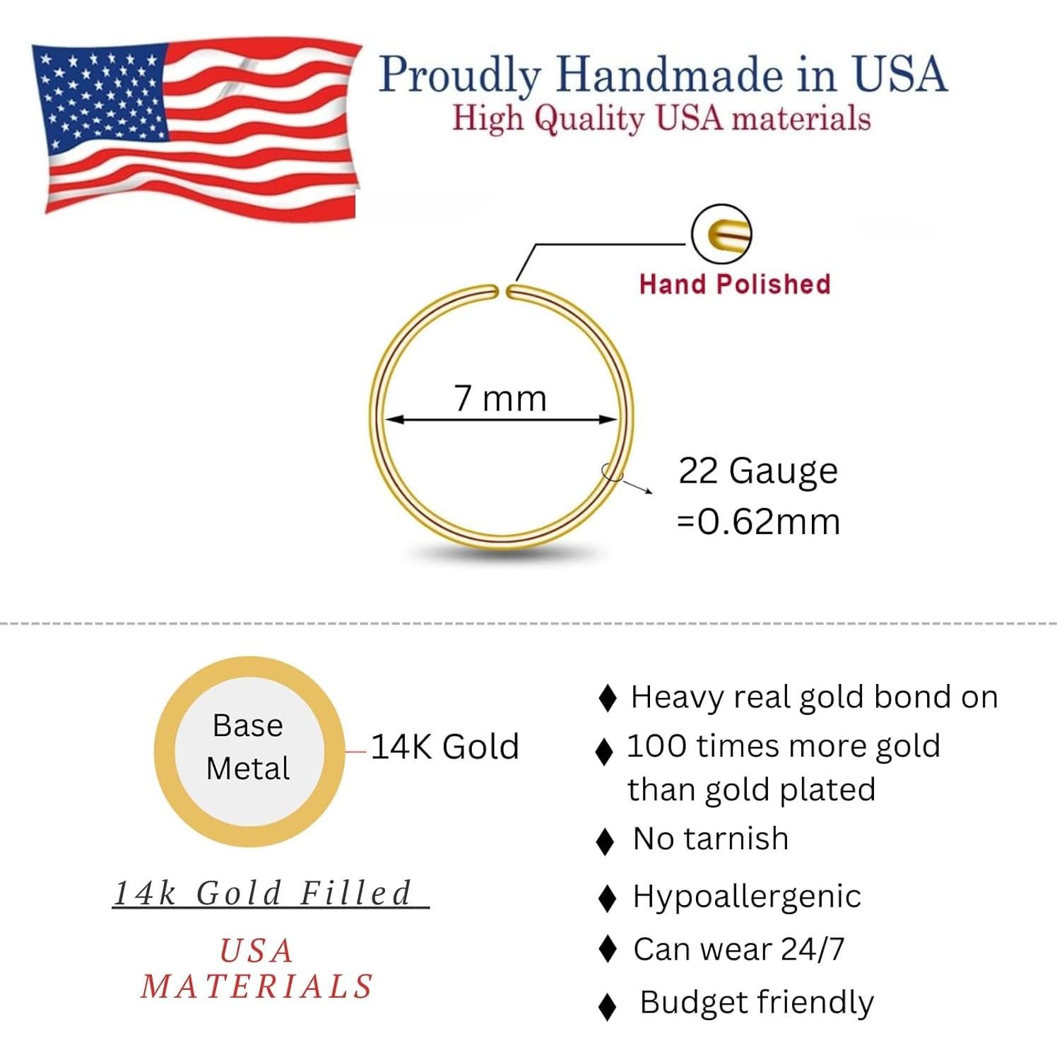 Aro de Nariz de Oro 14k 7mm 22G para Mujeres - Joyería Minimalista