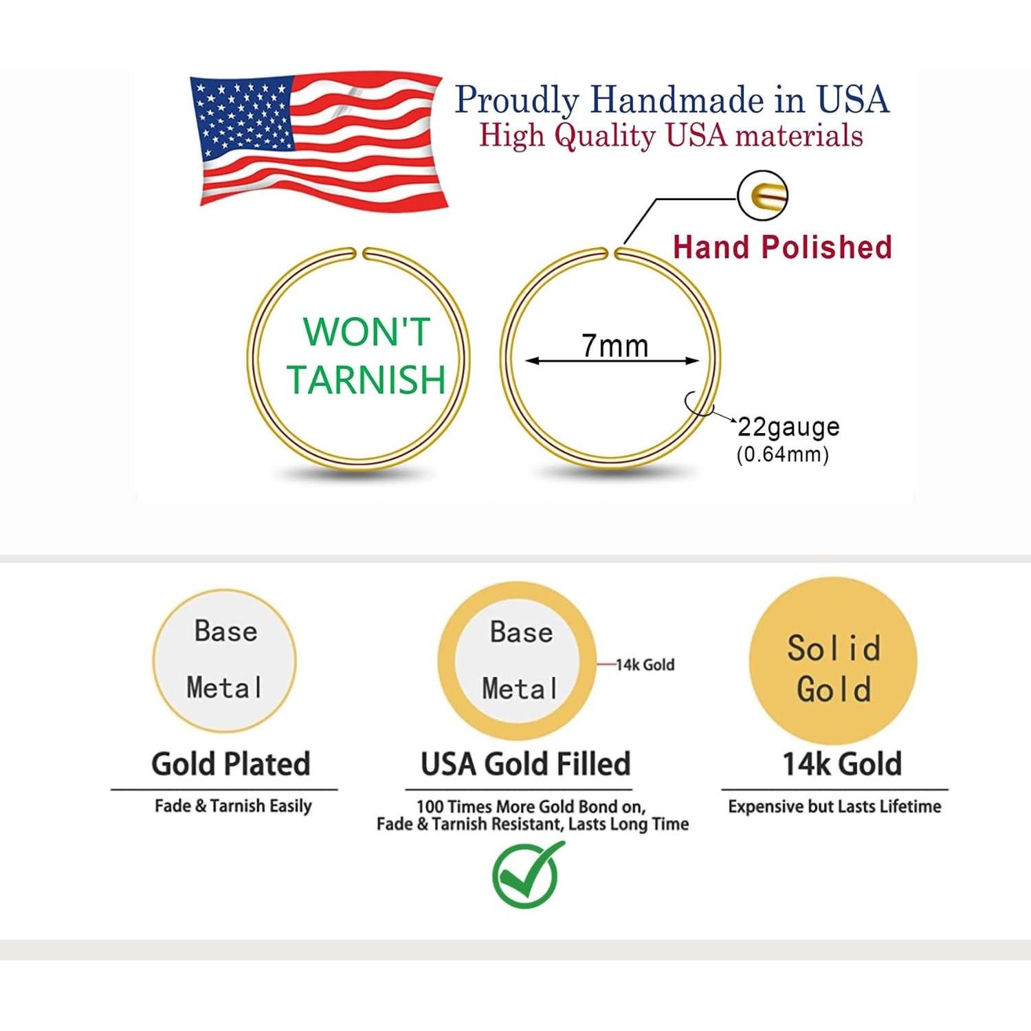 Pendientes de aro de oro 14k para cartílago 7mm 22 gauge