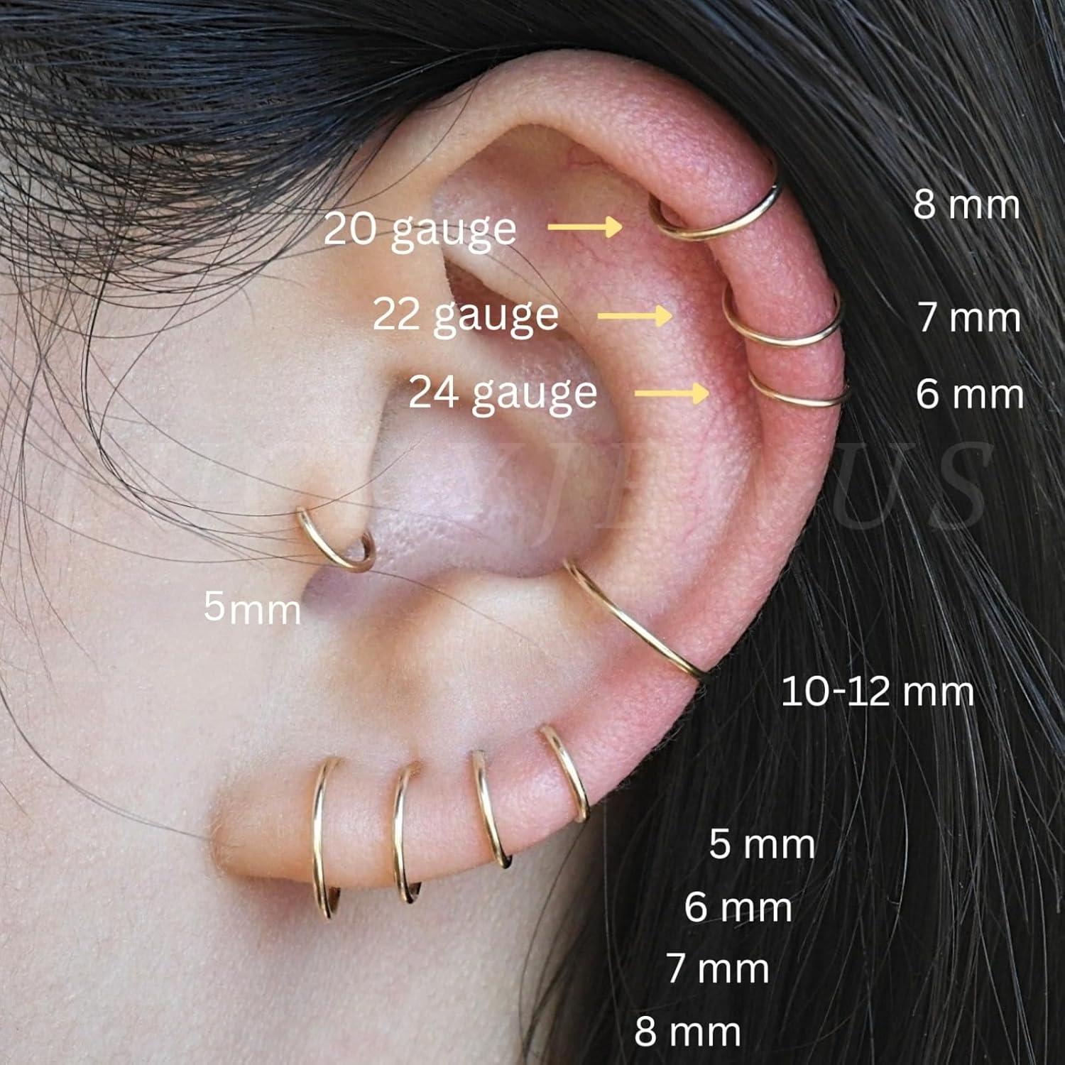 Pendientes de aro de oro 14k para cartílago 7mm 22 gauge