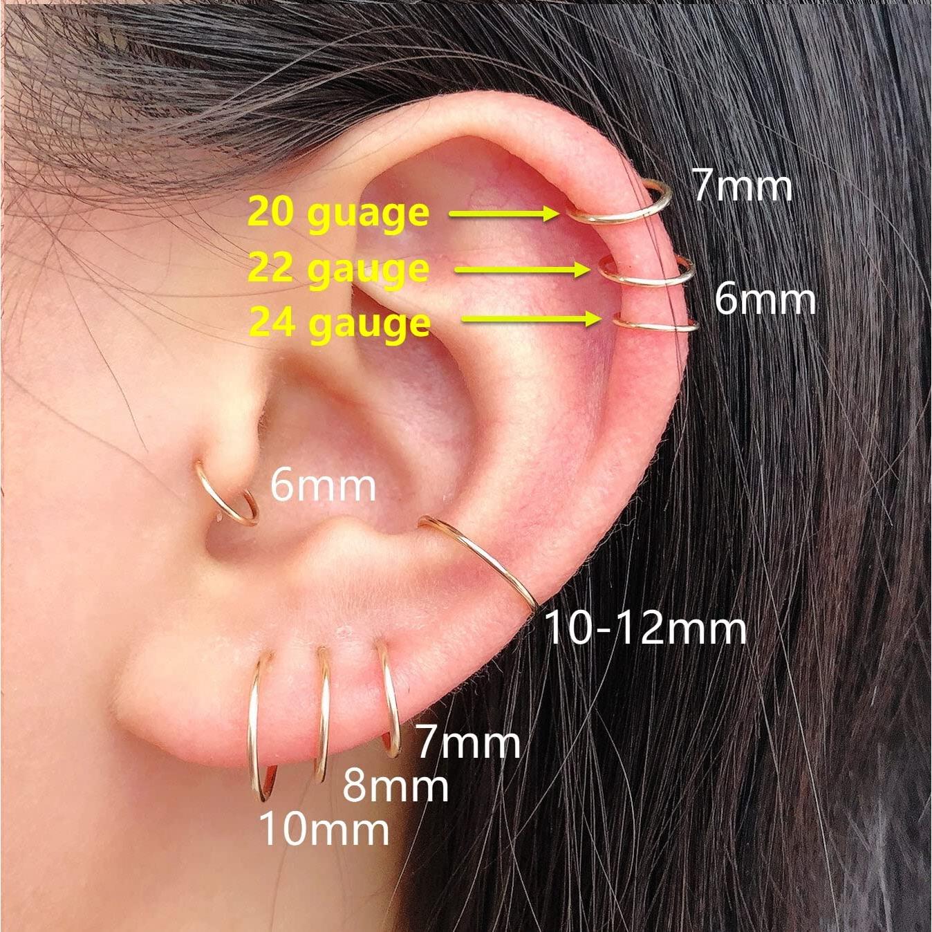 Pendientes de aro de oro 14k para cartílago 7mm 22 gauge