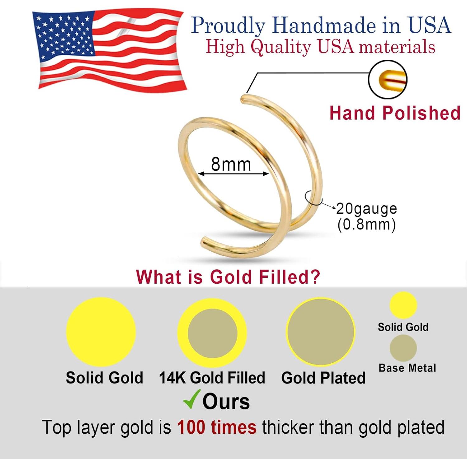 Anillo de nariz doble oro 14k 20G 8mm hipoalergénico