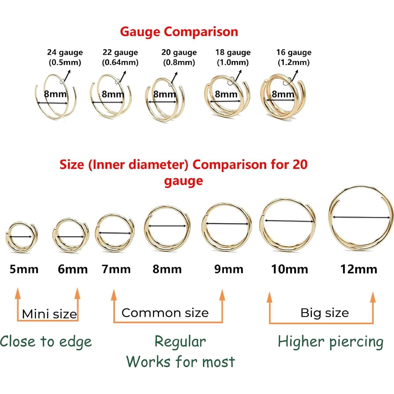 Anillo de nariz doble oro 14k 20G 8mm hipoalergénico