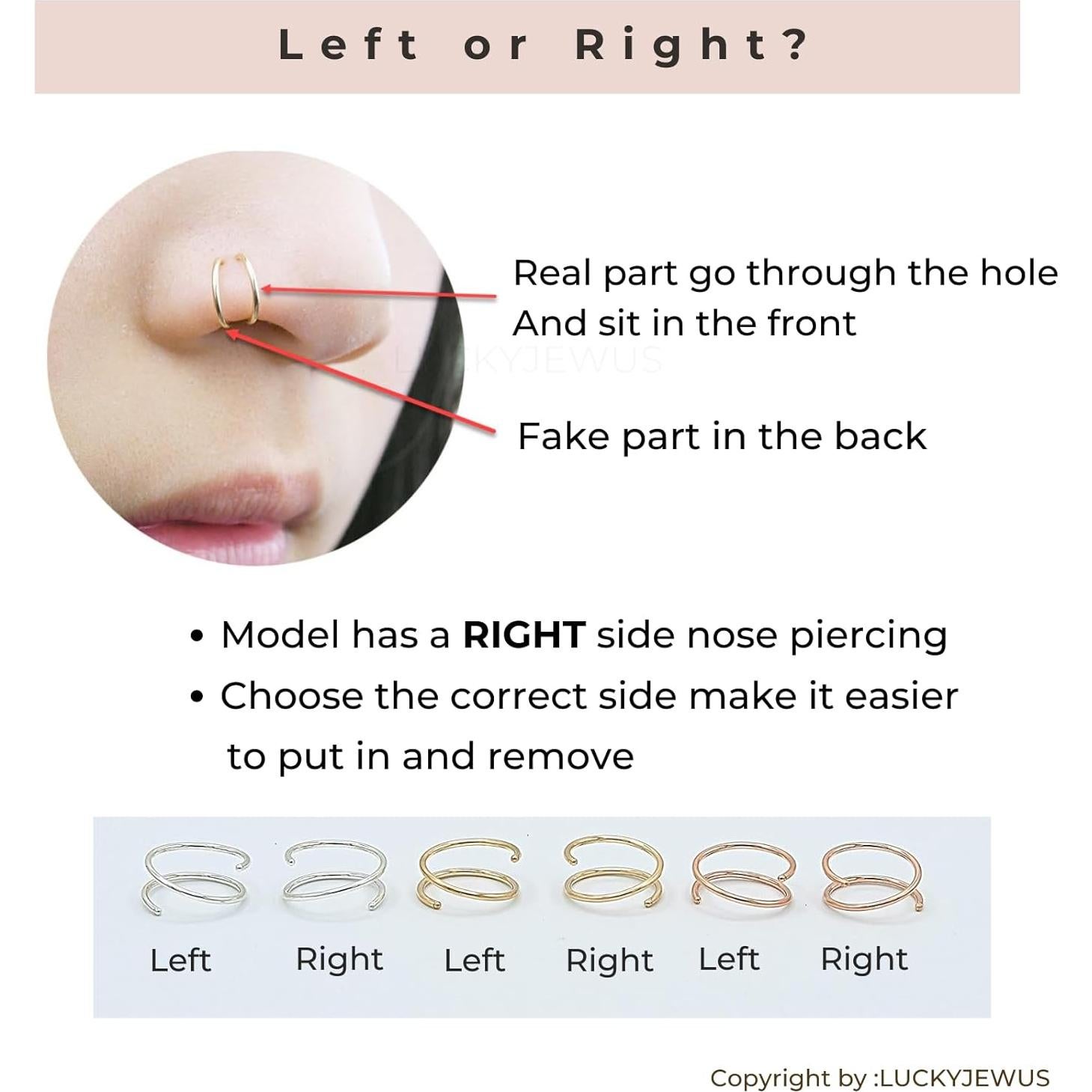 Anillo de nariz doble oro 14k 20G 8mm hipoalergénico