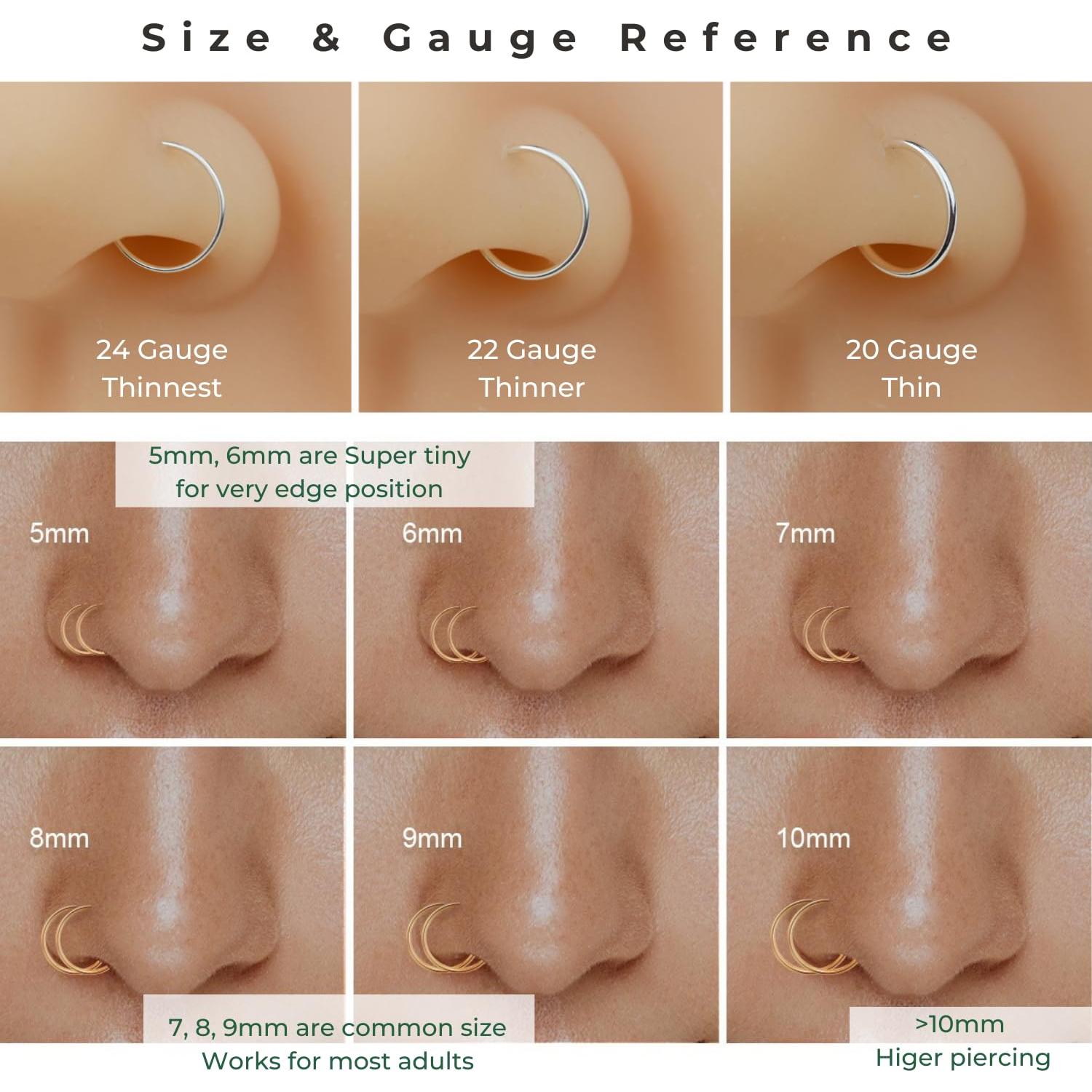 Anillo de nariz doble oro 14k 20G 8mm hipoalergénico