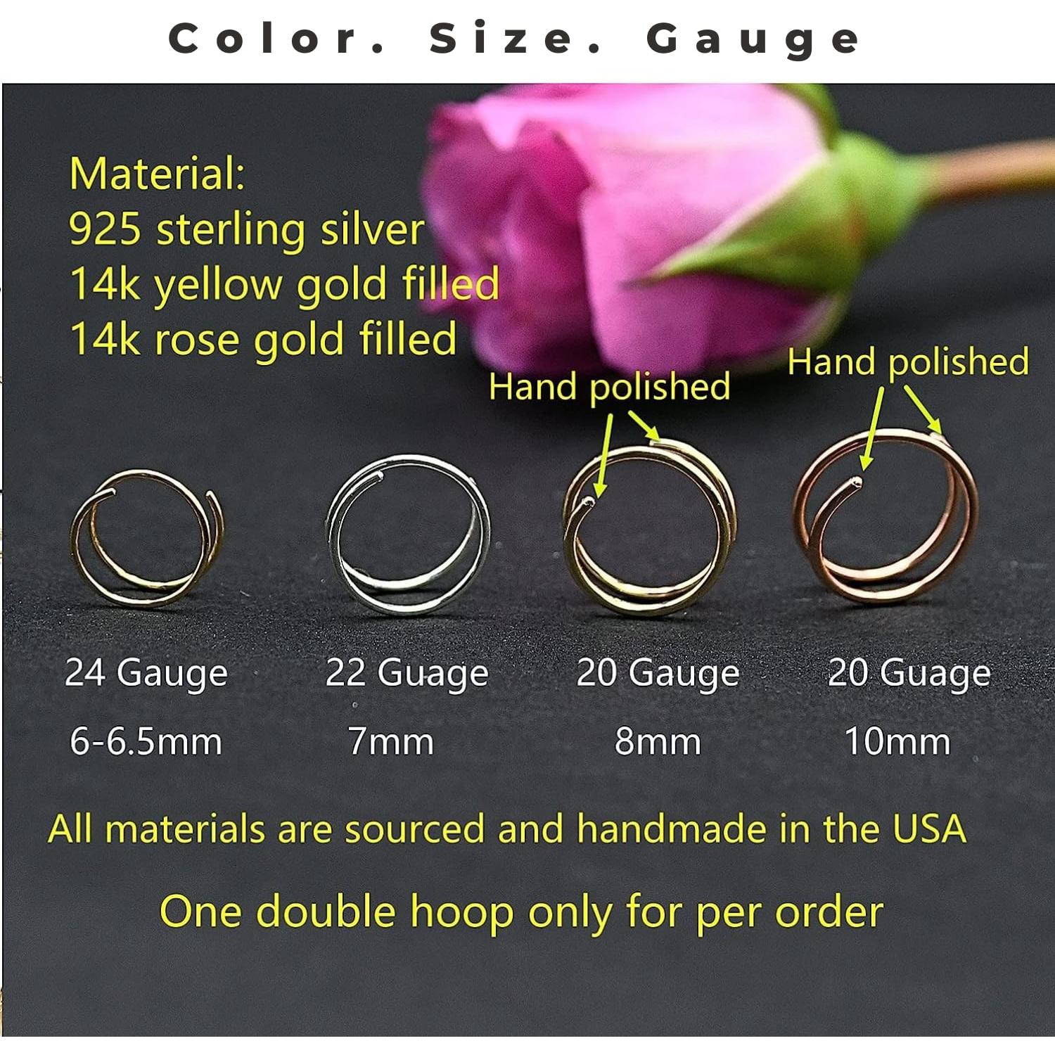 Anillo de nariz doble oro 14k 20G 8mm hipoalergénico